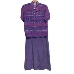 Rabbit Rabbit Designs Artsy Boho 2 Piece Dress Set Womens 6P Purple Rayon 90's